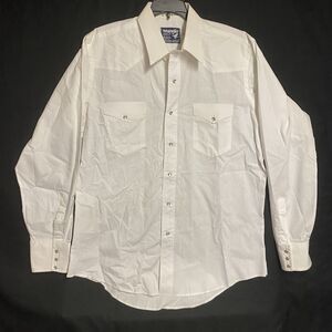 Mens Wrangler Cowboy Cut Regular Fit X-Long Tails Western Shirt White Size 16.5